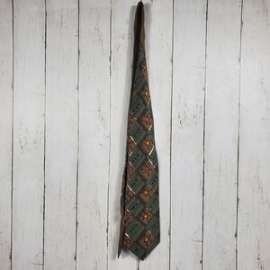 Vintage ROBERT DASKAL Handpainted / Sewn 100% Silk Tie Artist-Signed Brown Green